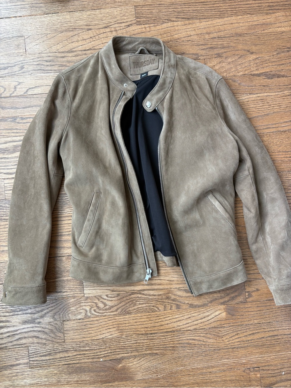 Men’s Thursday Boot Company Suede Bomber Jacket - Taupe/Black Trim